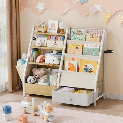 Kids Bookshelf and Toy Storage - Book Shelf for Kids Rooms, Toddler Bookshelf Baby Bookcase for Nursery, Montessori Toy Organizer, Burlywood