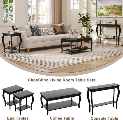 ChooChoo Coffee Table, Modern Center Table with Curved Legs and Storage Shelf, 39" Coffee Table for Living Room, Black