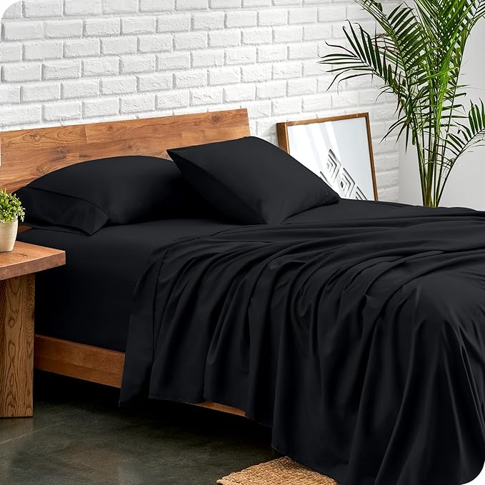 Bare Home Twin Sheet Set - 1800 Ultra-Soft Microfiber Bed Sheets - Double Brushed - Deep Pockets - Easy Fit - Extra Soft - 3 Piece Set - Bedding Sheets & Pillowcases (Twin, Black)