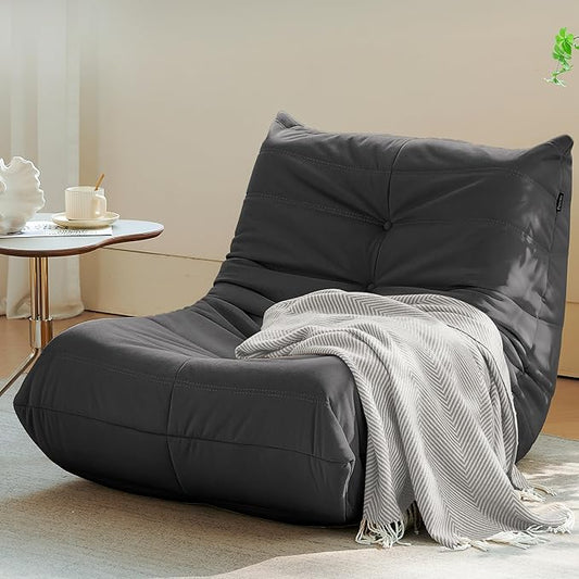 Bean Bag Chair, Fireside Chair Bean Bag Sofa for Adults, Bean Bag Chairs for Teens with High-Resilience Foam, Memory Foam & Non-Slip Base Bean Bag for Living Room, Bedroom, Office (Suede, Dark Gray)