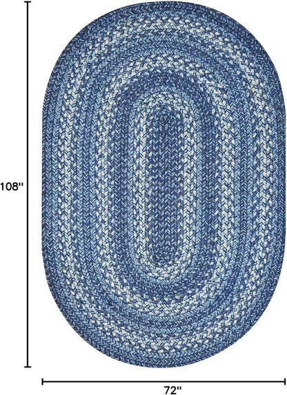 Homespice Denim Jute Blue 6x9' Oval Braided Rugs for Living Room, Bedroom Rug and Dining Room. Pet Friendly. Decor Styles- Farmhouse Rug, Rustic, Vintage, Cottage, Primitive, Country, Boho Rug