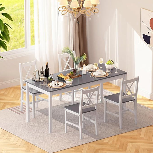 SogesHome 47.2'' Dining Table Set with 4 Chairs, 5-Piece Modern Chic Design, Premium Construction, Versatile Functionality, Easy Assembly, Gray and White Finish, Grey