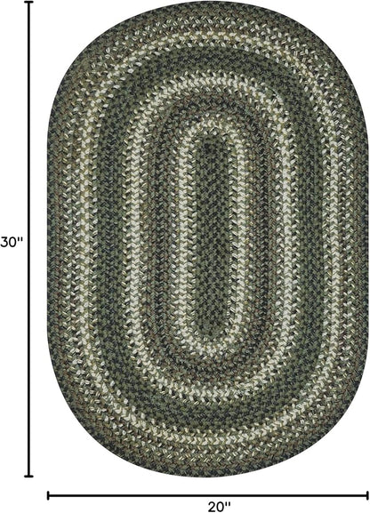 Homespice Pinecone Rustic Braided Rugs 20x30 - Oval Green Kitchen Rug of Jute for Country Decor
