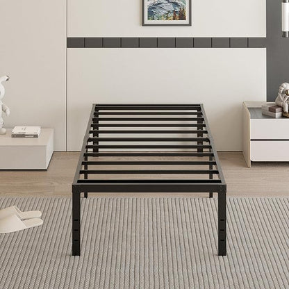 18 Inch Twin Bed Frames with Black Bed Cover, Metal Twin Size Bed Frame No Box Spring Needed, Heavy Duty Mattress Foundation, Easy Assembly, Noise Free