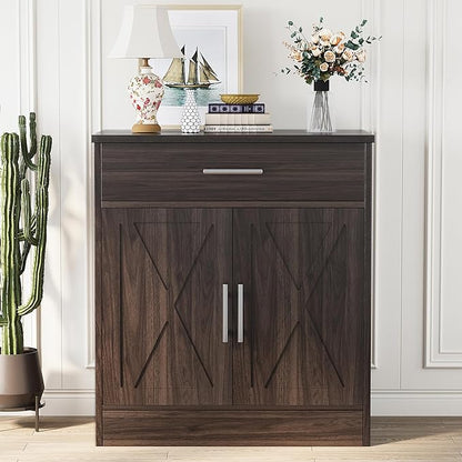 Shintenchi Farmhouse Storage Cabinets with Doors and Shelves,Kitchen Barn Door Storage Cabinet with Drawers,Coffee Bar Cabinet Buffest Sideboard for Dining Living Room,Bathroom,Entryway,Dark Brown