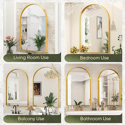 Suidia 22" x 30" Bathroom Mirror, Bathroom Vanity Mirror Metal Framed, Wall-Mounted Mirrors for Bedroom, Living Room, Entryway, Hallway, Gold, Arch Style