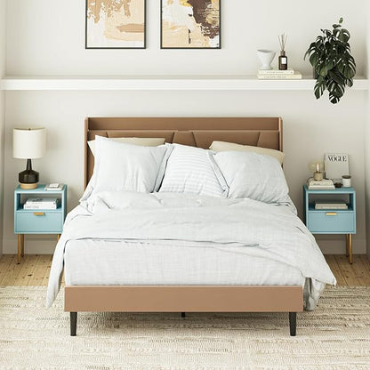 Nightstand,Morden Bedside Table with Gold Frame,Small White Night Stand,End Table,Bedside Furniture,Side Table with Drawer and Shelf for Bedroom,Living Room (1Drawer, Blue)