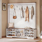 YITAHOME Hall Tree with Bench and Shoe Storage, Mudroom Storage Modern Shoe Cabinet with Bench & 9 Double Prong Hooks, for Entryway & Living Room, Walnut & Off-White