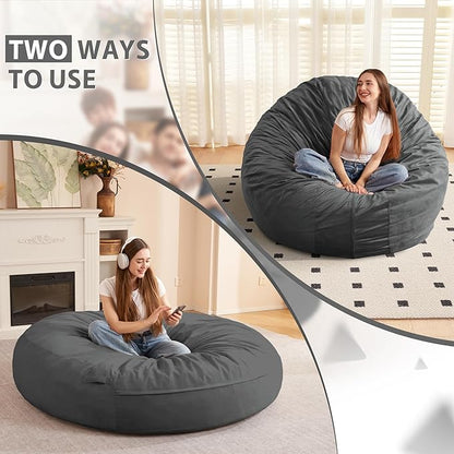 HABUTWAY XX-Large Bean Bag Chair: Giant 7' Memory Foam Furniture Bean Bag Chairs for Adults with Microfiber Cover 7Ft (Grey)