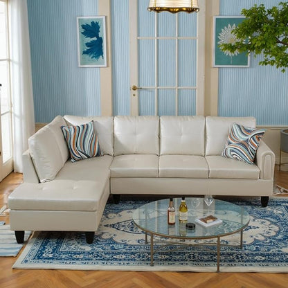 L Shaped Couch Sectional Couches with Chaise, 3 Pieces Modular Convertible Sofa for Living Room Furniture Sets and Small Apartment Faux Leather, Pearl White