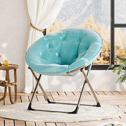 Comfy Saucer Chairs, Blue Folding Reading Lounge Chair, Cozy Faux Fur Living Room Chair with Soft Thick Padded Seat & Metal Frame, Modern Style Bedroom Home for Kids Adults, X-Large, Gold Legs