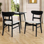 Set of 2 Solid Wood Dining Chairs, Fabric Upholstered Seat Mid-Century Modern Kitchen Furniture for Living Room, Light Beige+Black