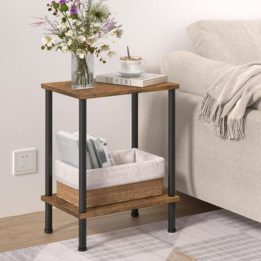 End Table,Small Side Table,2-Tier Nightstand with Storage Shelf,Sofa Bedside Table for Small Spaces in Living Room,Bedroom, Office,Stable Frame,Easy Assembly,Rustic Brown