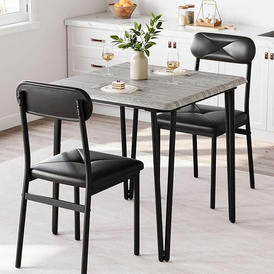 GarveeHome Dining Table Set for 2, Kitchen Table with Upholstered Chairs for Kitchen Room and Small Spaces (Grey, Table with 2 Chairs)