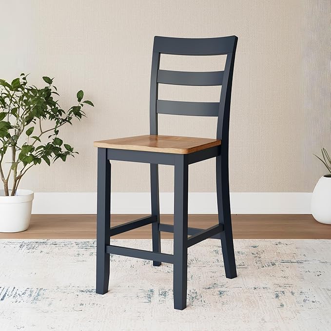 Signature Design by Ashley Gesthaven Solid Wood Frame Counter Height Barstool, Set of 2, Slate Blue/Natural
