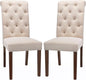 COLAMY Tufted Upholstered Dining Chairs Set of 2, Accent Parsons Chairs with Solid Wood Legs and Padded Seat, Beige