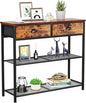 Furologee Console Sofa Table with Storage Shelf for Entry Way, Small 30'' Entryway Table with 2 Fabric Drawers, Industrial Display Shelves for Hallway, Entrance, Foyer, Rustic Brown
