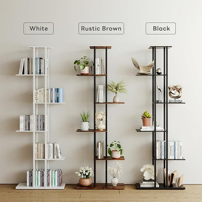 Bookshelf，Small Bookcase for Small Space，6-Tier Bookshelf for Living Room, Home Office, Study，9.45 x 20.8 x 62.2 Inches,Black