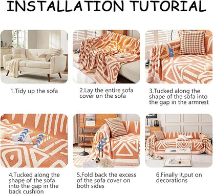 HANDONTIME Orange Sofa Covers for Couch Loveseat Covers Soft Chenille Couch Cover for Dogs Washable Furniture Protector with Tassel Solid Pet Couch Protector Thick, 71/'' X150/'', Tassel:orange