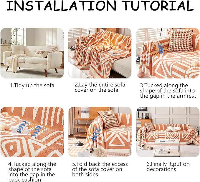 HANDONTIME Orange Sofa Covers for Couch Loveseat Soft Chenille Cover Dogs Washable Furniture Protector with Tassel Solid Pet Thick, 71/'' X118/'', Tassel:orange, Large:71/''x 118/''