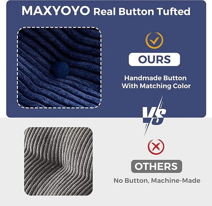 MAXYOYO Bean Bag Chair for Adults, Upholstered Floor Sofa with Armrests, Loveseat Boneless Couch with Tufted Cushion & Backrest, Sofa in A Box, Large Bean Bag Couch for Bedroom Living Room, Navy