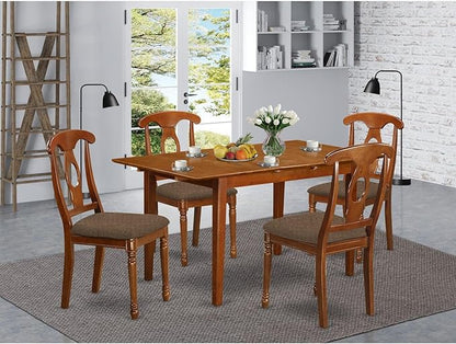 East West Furniture PSNA5-SBR-C 5 Piece Dinette Set for 4 Includes a Rectangle Dining Room Table with Butterfly Leaf and 4 Linen Fabric Kitchen Dining Chairs, 32x60 Inch, Saddle Brown