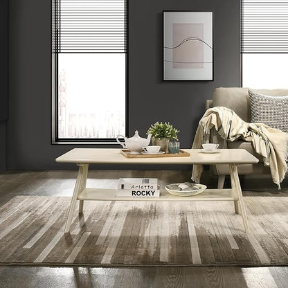 Roundhill Furniture Arona 3-Piece Coffee Table Set, Coffee Table and Two End Tables, Off-White Finish