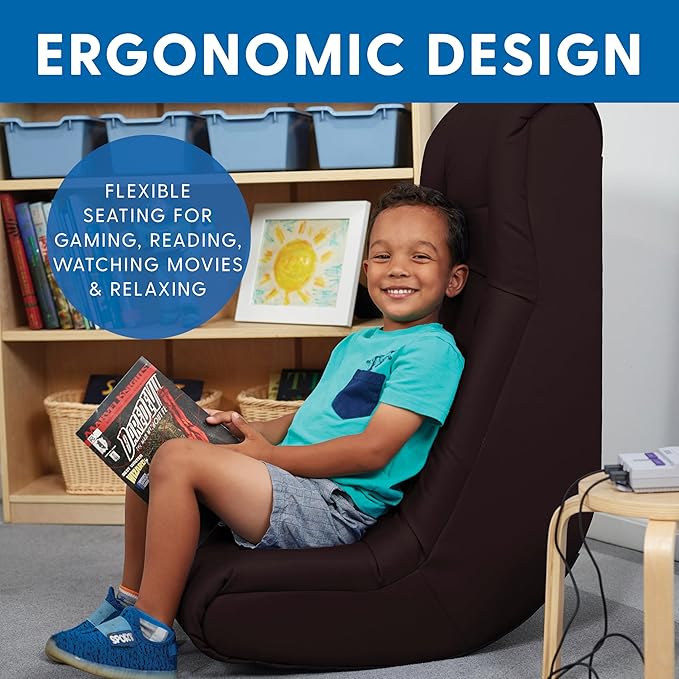 FDP Tufted Floor Rocker for Kids, Teens and Adults; Comfortable, Ergonomic Chair for Reading, Playing Video Games, or Watching TV - Powder Blue, 10488-PB
