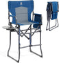 EVER ADVANCED Portable 30.7" Seat Height Tall Folding Chair Directors Chair High Foldable Bar Stool with Side Table for Makeup Artist, Camping, Sports Event, Craft Show, Supports 350LBS Blue Grey