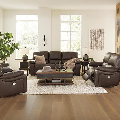 Signature Design by Ashley Leesworth Modern Leather Match Power Reclining Sofa with USB Ports, Dark Brown