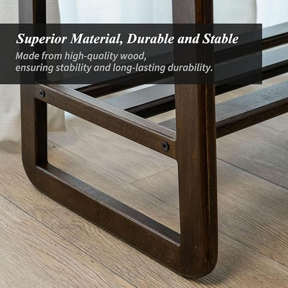 Shoe Bench, Entryway Bench with Leather Cushion, Solid Wood Shoe Rack, Mid Century Modern Bench, Shoe Storage, Shoe Organizer for Entryway (Brown, 31.5" W)