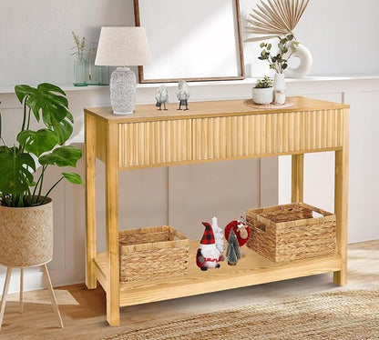 Long Console Table with Storage, Fluted Entryway Slim Sofa Tables Behind Couch Entryway Table, Modern Narrow Wood Hallway Foyer Entrance Couch Tables for Living Room