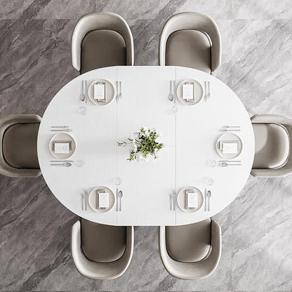 Feonase 59" Round Extendable Dining Room Table for 6, Modern Oval Kitchen Table with Heavy Duty Wood Base, for Kitchen Dining Living Room, Easy Assembly, Noise-Free, White