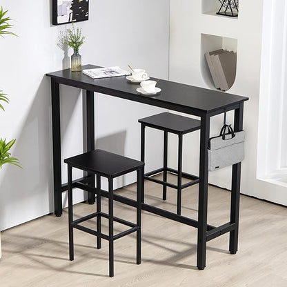 Finnhomy 52.7" Industrial Bar Table Set with 2 Stools - Counter Height Dining & Pub Table for Small Spaces, Kitchen, Apartment, Breakfast Nook - Metal & Wood, Space-Saving Furniture - Rustic Black