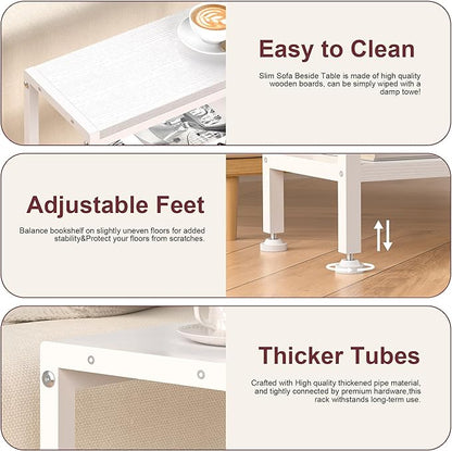 Narrow Side Table for Small Space, 3-Tier Small End Table with Shelf Holder, Slim Nightstand, Skinny Snack Couch Table in Living Room, Bedroom, Study, Kitchen and Balcony (White)