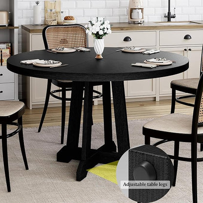 Round Dining Table for 4, 47 Inch Wooden Circle Dinner Table with Sturty Legs, 4 Parts of Tabletop, Round Pedestal Kitchen Tables for Dining Room, Kitchen, Living Room, Brown