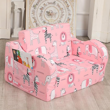 Pink Kids Sofa, 2-in-1 Kids Couch Fold Out, Convertible Sofa to Bed for Girls and Boys