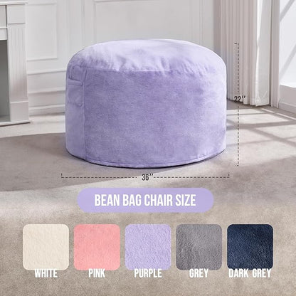 Hobestluk 3FT Bean Bag Chairs for Adults Large Beanbag Chair with Plush Faux Fur Cover Big Bean Bag Chair for Living Room Bedroom Dorm Office -Purple (36” x 36” x 22”)