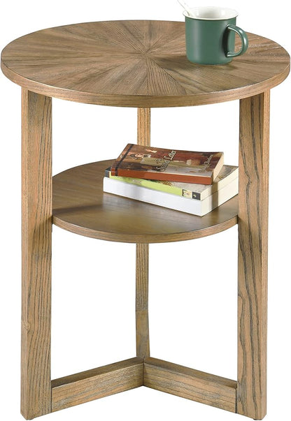 MODERION Round End Table, Farmhouse Side Table with Storage Shelf, Classic Circular Solid Wood Beside Table, 2-Tier Telephone Table, Nightstand, 24”H x 19.3”D for Living Room Rustic Natural BZ3338