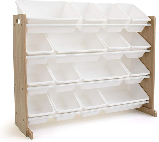 Humble Crew Supersized Toy Storage Organizer with 16 Removable Bins, Natural/White – Large Toy Storage for Toddlers Ideal for Kids' Rooms, Playrooms, and Nurseries - Modern Toy Bins for Kids