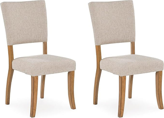 Signature Design by Ashley Rybergston Casual Stain Resistant Upholstered Solid Wood Dining Chair, Set of 2, Beige & Light Brown