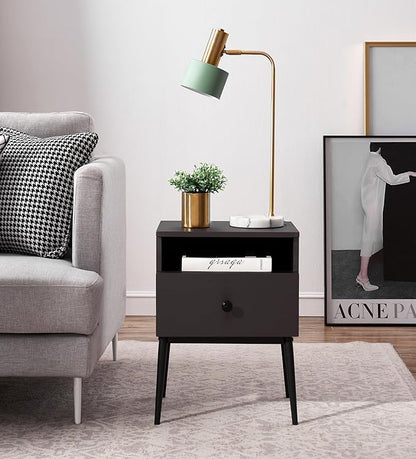 VECELO Modern Night Stand,Square Side Table,End Table with Drawer and Storage Space for Bedroom and Living Room,Bedside Table
