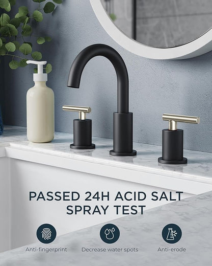 FORIOUS Brushed Nickel and Matte Black Bathroom Faucet 8 Inch, Black Widespread Bathroom Sink Faucet 3 Hole with Metal Pop Up Drain and Supply Line, 2 Handle Stainless Steel Vanity Room Remodel