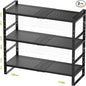 Expandable Stackable Aadjustable Shoe Rack Pantry Shelf for Kitchen Cabinets Counter Shelves Countertop Cupboard Storage Solution,Sturdy Heavy-Duty Metal Construction(3Packs/Black/Large)