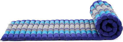 Leewadee - Foldable Floor Mattress - Japanese Roll Up Futon -Trifold Tatami Mat- Guest Floor Bed - Camping Mattress - Thai Massage Mat, Kapok Filled, 75 x 20 inches, Blue