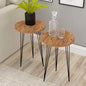 PAK HOME - Set of 2 End Table – Pine Wood Round Wood Sofa Side Coffee Tables for Small Spaces, Nightstand Bedside Table with Black Metal Legs for Bedroom, Living Room, Home Office, Balcony