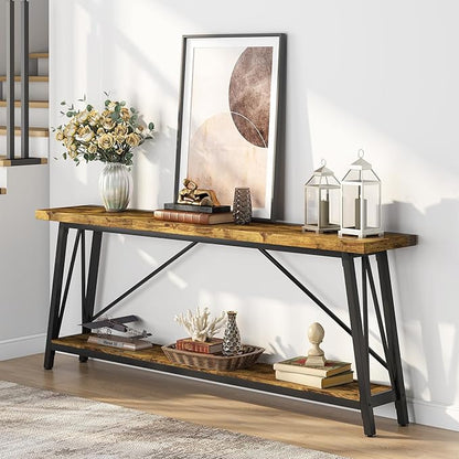 Tribesigns 70.9 Inches Extra Long Sofa Table Behind Couch, Industrial Entry Console Table for Hallway, Entryway & Living Room, Rustic Brown