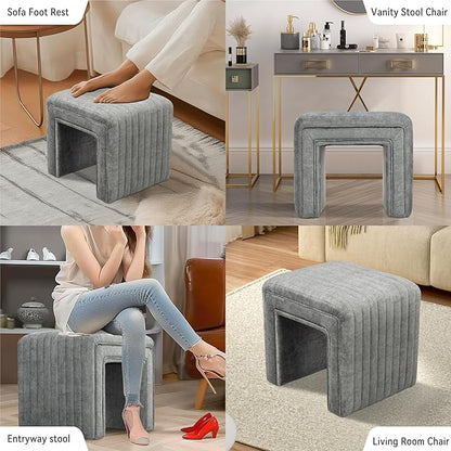 Get Set Style Vanity Stool Chair,Modern Velvet Ottoman Foot Stool with Wooden Legs Sofa Bench Footstool Extra Seat for Vanity,Makeup Room,Living Room,Entryway,Office (Fully Assembled)