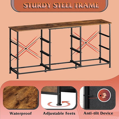 WLIVE 54''W Dresser for Bedroom, Dresser TV Stand for 55, 60, 65 inch TV, Wide Chest of Drawers with 9 Drawer, Large Entertainment Center, Fabric Dressers with Wood Top for Living Room, Rustic Brown