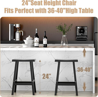 Bar Stools Set of 2, Waterproof UV-Resistant,Durable Resin Kitchen Island Chairs for Indoor & Outdoor Use, Modern Design for Home,Bar,and Cafe (24“)